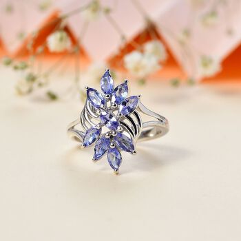 Tansanit Ring 925 Silber rhodiniert (Gr&ouml;&szlig;e 18.00) ca. 1,25 ct