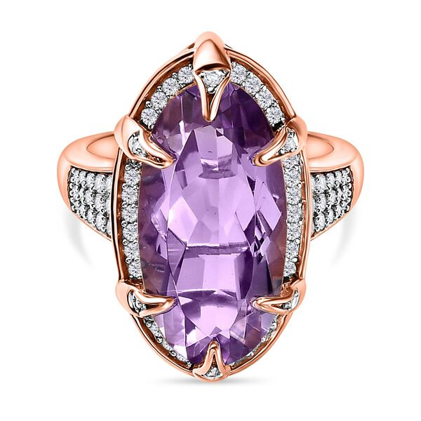 Rose De France Amethyst, Wei&szlig;er Zirkon Ring, 925 Silber ros&eacute;vergoldet, (Gr&ouml;&szlig;e 18.00), ca. 9.14 ct