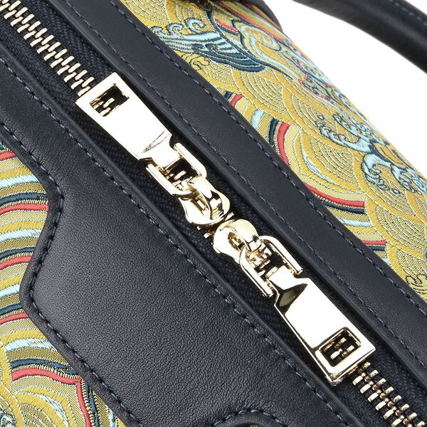 LA MAREY Brokat Crossbody Tasche aus Seide und Echtleder, 30x18x15cm, Gelb image number 6