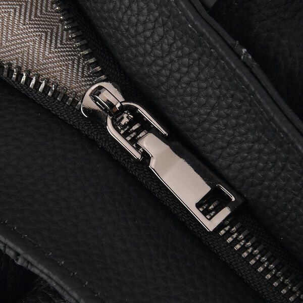 Echtleder-Schultertasche, Shopper-Design, Rei&szlig;verschluss, abnehmbarer Schulterriemen, 38x17x30 cm, Schwarz image number 4