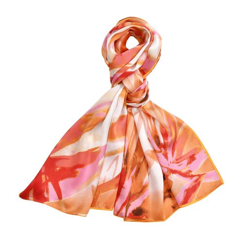 LA MAREY 100% Maulbeeren-Seidenschal, Satin, 53x170 cm, orange image number 0