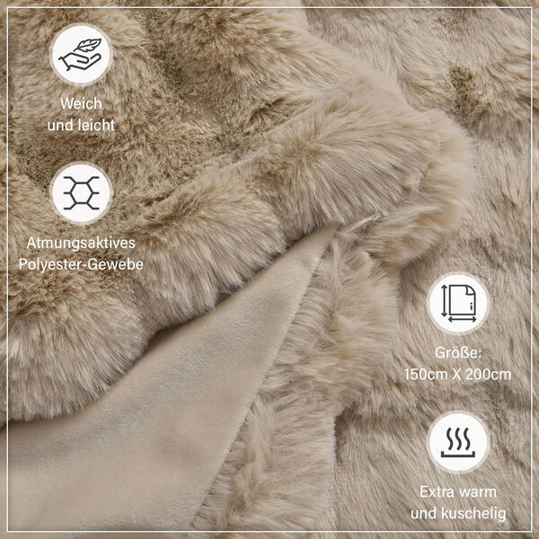 Serenity Night: Superweiche doppellagige Decke, luxuri&ouml;ses Kunstfell mit Mikropl&uuml;schfutter, 150 x 200 cm, Elfenbeinfarben image number 4