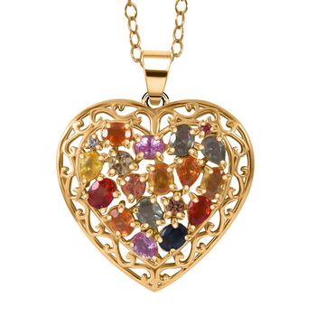 Mehrfarbiger Saphir Herz Anh&auml;nger mit Kette, ca. 3,25 ct.