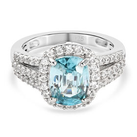 Blauer und Weißer Zirkon Ring 925 Silber platiniert
