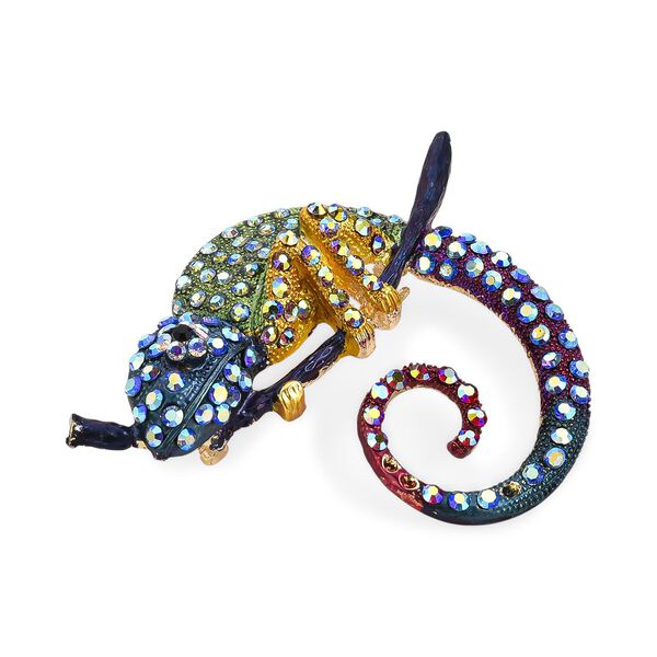 Mehrfarbige Kristall-Brosche in Goldton, Cham&auml;leon image number 4