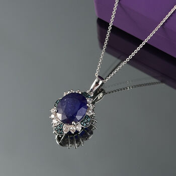 D'Joy Masoala Saphir, Zirkon und blauer Diamant Anh&auml;nger mit 50cm Kette - 7,65 ct.