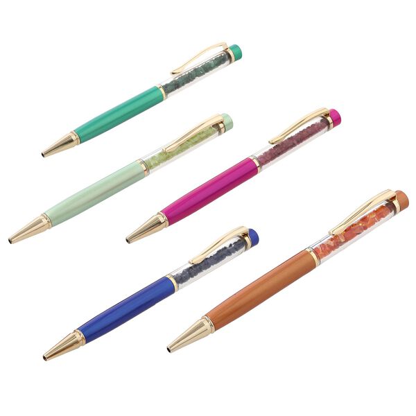 The 5th Season - 10er Set Edelstein Kugelschreiber mit Schl&uuml;sselanh&auml;nger, Feueropal, Smaragd, blauer Saphir, Peridot und Rubin image number 3