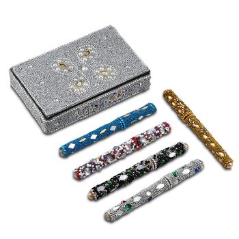 Perlen-Box mit 5 Kugelschreibern (12cm) Geschenkset, 8,5x13,5x3 cm, Silber