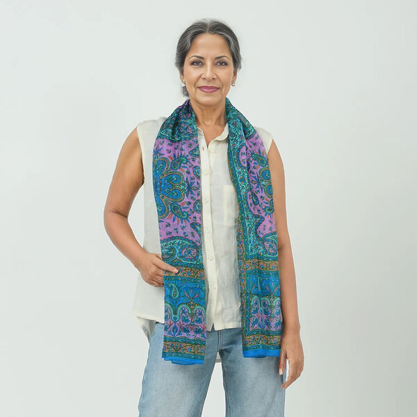 K&ouml;nigsblauer Seidenschal mit Paisleymuster image number 10