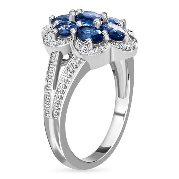 Blauer Ceylon-Saphir und Zirkon Ring 925 Silber platiniert ca. 1,79 ct image number 5