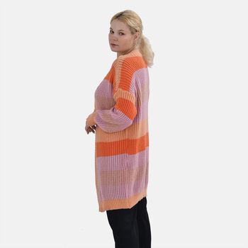 TAMSY - Gestreifter Cardigan, Orange und Lila, Einheitsgr&ouml;&szlig;e