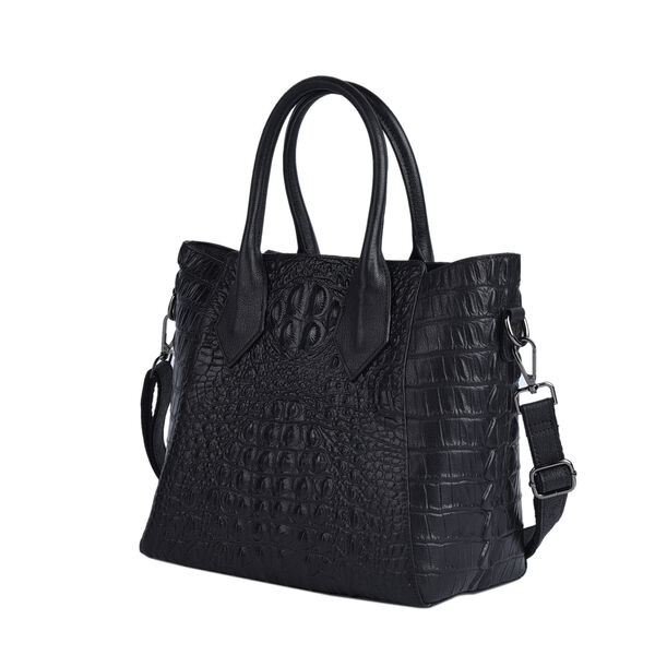 Crossbody Tasche aus 100% echtem Leder mit Kroko-Pr&auml;gung, Gr&ouml;&szlig;e 28x14x27 cm, Silber image number 7