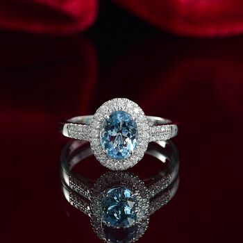 AAA Santamaria Aquamarin, Wei&szlig;er Diamant Ring 585 Gold (Gr&ouml;&szlig;e 17.00) ca. 1,58 ct