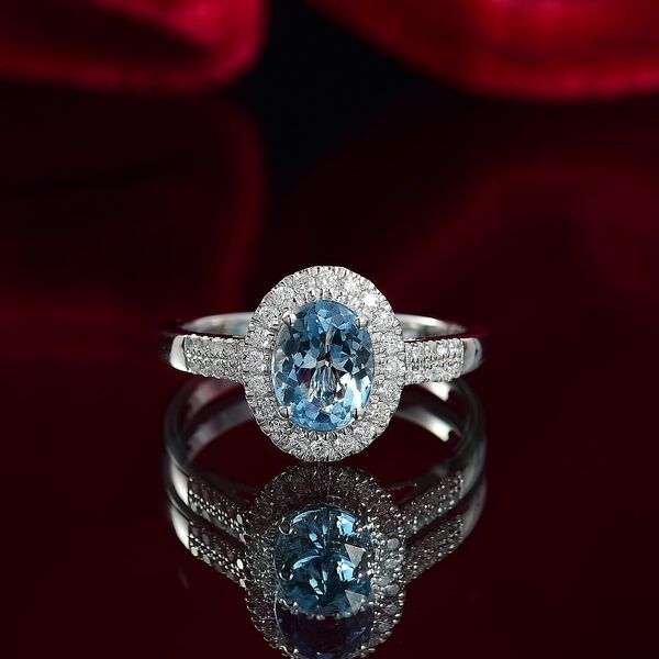 AAA Santamaria Aquamarin, Weißer Diamant Ring 585 Gold (Größe 17.00) ca. 1,58 ct image number 1
