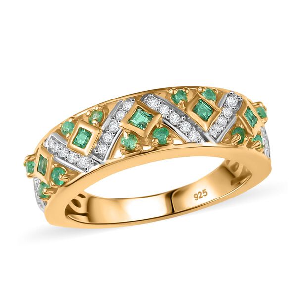 Gemfields Kagem Sambischer Smaragd Ring 925 Silber 750 Gelb Vergoldet (Größe 17.00) ca. 0.58 ct image number 4