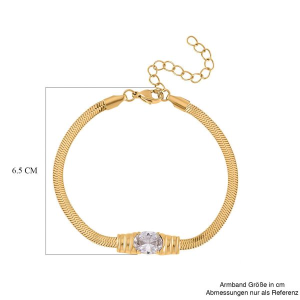 2-teiliges Schmuckset, Halskette und Armband mit Weißer Kristallen, Edelstahl goldfarben image number 9