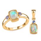 AA Natürlicher, äthiopischer Welo Opal Schmuckset 925 Silber vergoldet ca. 1,38 ct.