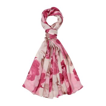 LA MAREY 100% Maulbeerseiden Schal, rosa Bl&uuml;ten