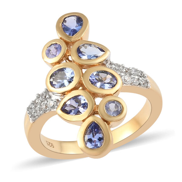 Tansanit und Zirkon Ring 925 Silber vergoldet  ca. 1,28 ct image number 4