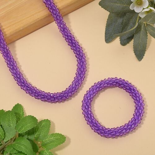 2er Set - Lila Kristall Halskette und Armband, flexibel image number 1