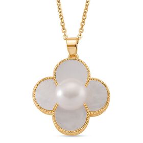 Weiße Süßwasser Perle, Weißes Perlmutt Schmuckset ca. 50 cm Nickelfreies Messing, Reines Kupfer vergoldet 14.00 ct