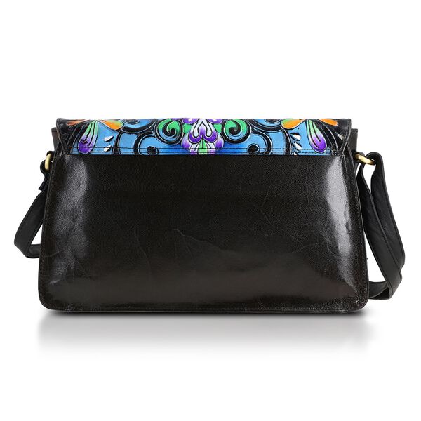 Gepr&auml;gte Leder Crossbody Tasche, 31.9 x 6.35 x 19.4 cm, Schwarz image number 7