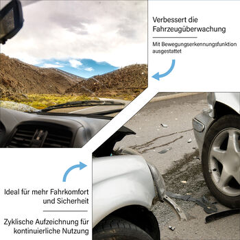 R&uuml;ckspiegel mit Dashcam und G-Sensor, Bewegungserkennung und zyklischer Aufzeichnung, 8GB Mikro SD-Karte inkl., 2,4 Zoll LCD-Display