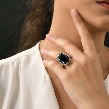 Schwarzer Spinell und wei&szlig;er Zirkon-Ring - 23,13 ct.