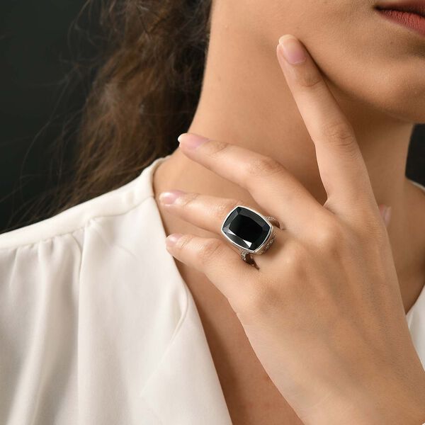 Schwarzer Spinell und wei&szlig;er Zirkon-Ring - 23,13 ct. image number 3