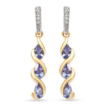 Tansanit und Zirkon Ohrringe, 925 Silber vergoldet ca. 1.34 ct