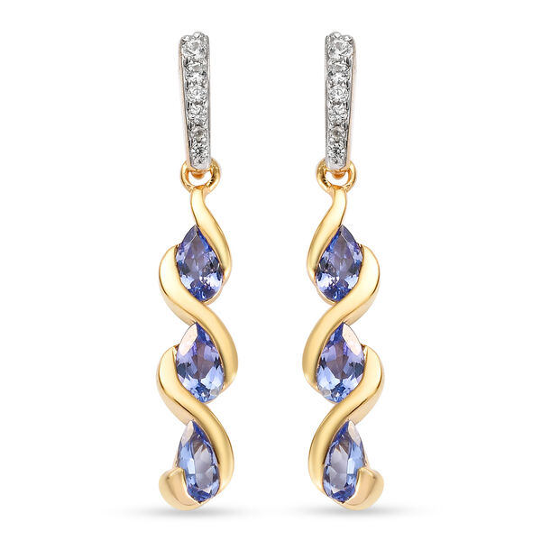 Tansanit und Zirkon Ohrringe, 925 Silber vergoldet ca. 1.34 ct