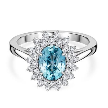 AAA Blauer Zirkon, Lab Grown Diamant Ring 375 Wei&szlig; Gold (Gr&ouml;&szlig;e 19.00) ca. 5.14 ct