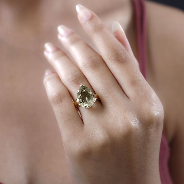 Prasiolite, Wei&szlig;er Zirkon Ring, 925 Silber vergoldet (Gr&ouml;&szlig;e 16.00) ca. 9.04 ct image number 2