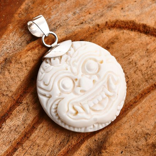 Royal Bali - Ox Bone Rangda-Motiv Anhänger 925 Silber ca. 24.70 ct image number 1