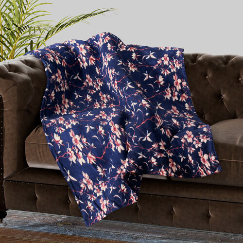 Supersoft Mikrolanell bedruckte Decke, Blumen-Muster, Größe 150x200 cm, Dunkelblau image number 0