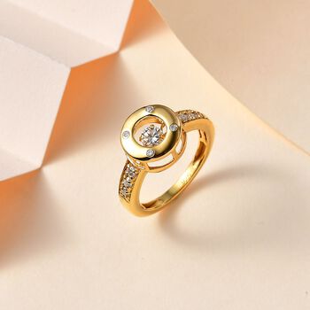 Tanzender Moissanit-Ring, 925 Silber 750 Gelbgold Vermeil - 0,48 ct.