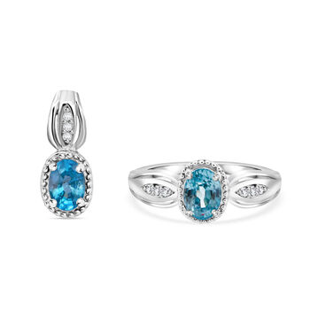 D&rsquo;Joy blauer und wei&szlig;er Zirkon Ring und Anh&auml;nger