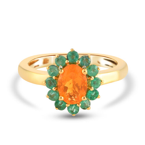 Salamanca Feueropal und sambischer Smaragd-Halo Ring, 925 Silber vergoldet  ca. 1,00 ct image number 0