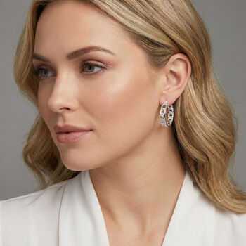 Wei&szlig;e Kristall Creolen, 316L Edelstahl , silberfarben