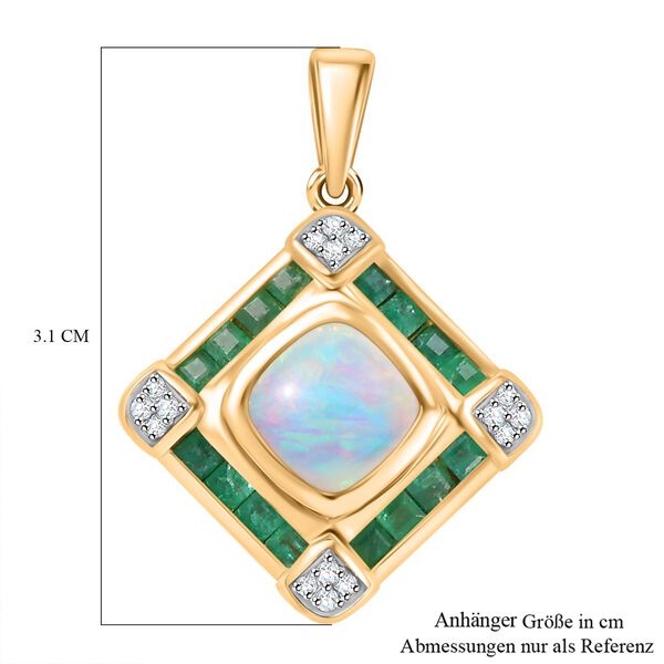 AA Nat&uuml;rlicher, &auml;thiopischer Welo Opal, Kagem sambischer Smaragd und Zirkon-Anh&auml;nger - 2,72 ct. image number 7