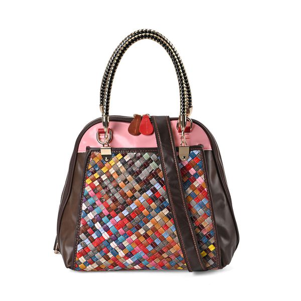 Chaos by Elsie - 100% Echtleder gewebter Tasche mit RFID-Schutz, 31x28x12 cm