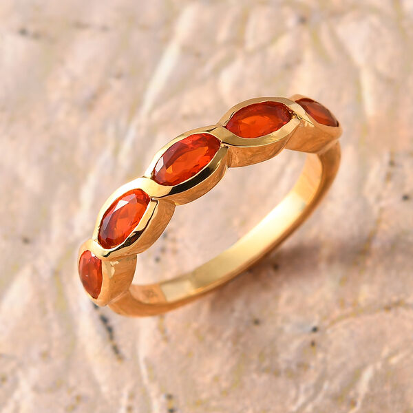 Mexikanischer Kirschfeuer Opal 5-Stein-Ring, 925 Silber vergoldet  ca. 0,78 ct image number 2