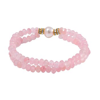 Flexibles Muschelkernperle, Rosenquarz und wei&szlig;es Kristall Armband