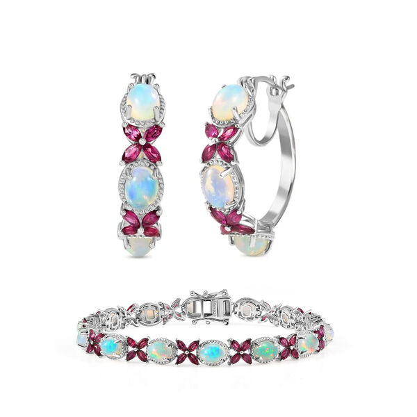 D'Joy AA äthiopisches Welo Opal und Rhodolith Granat Armband und Ohrringe image number 0