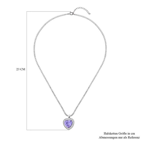 Lavendel-blaue und wei&szlig;e Zirkonia-Herz-Halskette, 50 cm - 13,00 ct image number 4