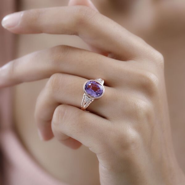 AAA Rose De France Amethyst, Weißer Zirkon Ring, ca. 3.40 ct. image number 3