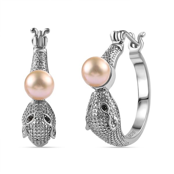 Rosa S&uuml;&szlig;wasserperle und schwarze Spinell-Ohrringe