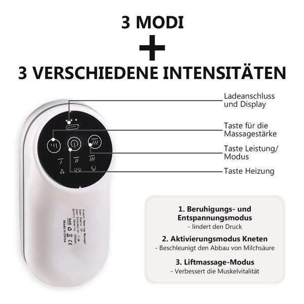 Therapeutischer bequemer Beinmassierer Deluxe, Wärmetherapie, 3 Stufen Stärkeeinstellung, Baumwolle image number 3