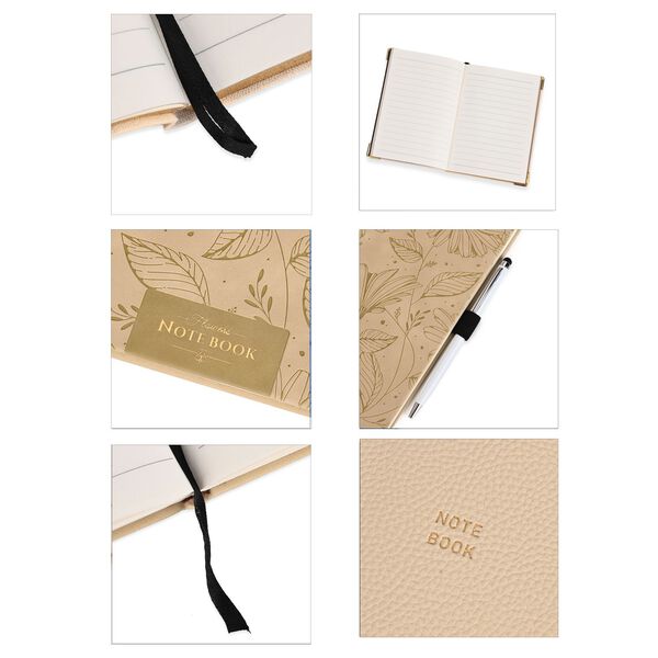 Premium Set; Notizbuch und Taschentagebuch mit geschnitztem, samtigem Hardcover und Kugelschreiber, Beige image number 14