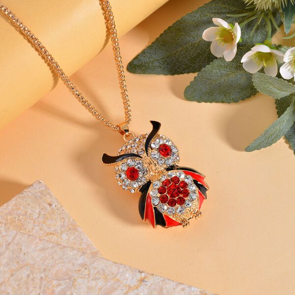 Roter Kristall, Wei&szlig;er Kristall Halskette ca. 70 cm  emailliert image number 2